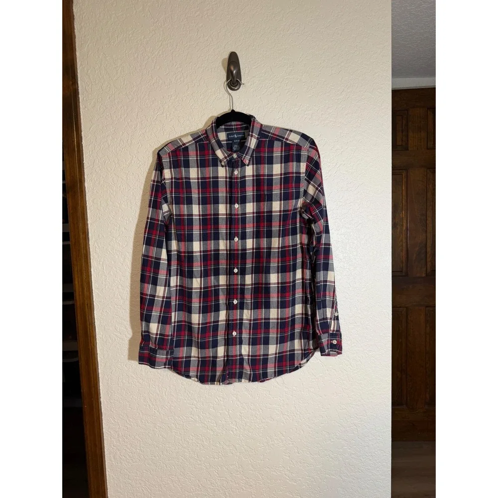 Ralph Lauren Button Down Shirt Red XL Boys Plaid Long Sleeve Slim Fit